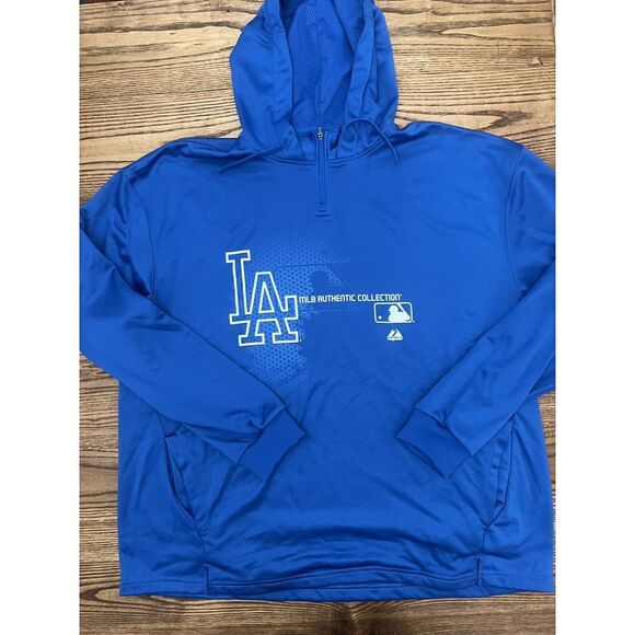 NWOT Majestic Men's 2XL LA Dodgers MLB Collection 1/4 Zip Hoodie Sweatshirt‎ - Picture 1 of 6